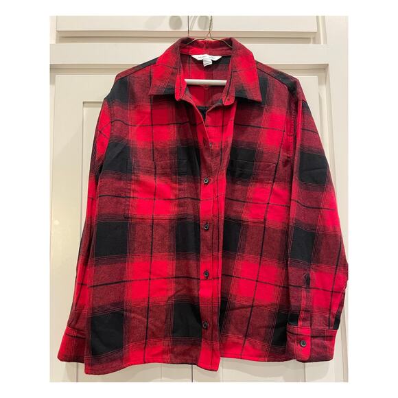 OLD NAVY Red Plaid Boyfriend Shirt / Shacket L - Picture 7 of 8